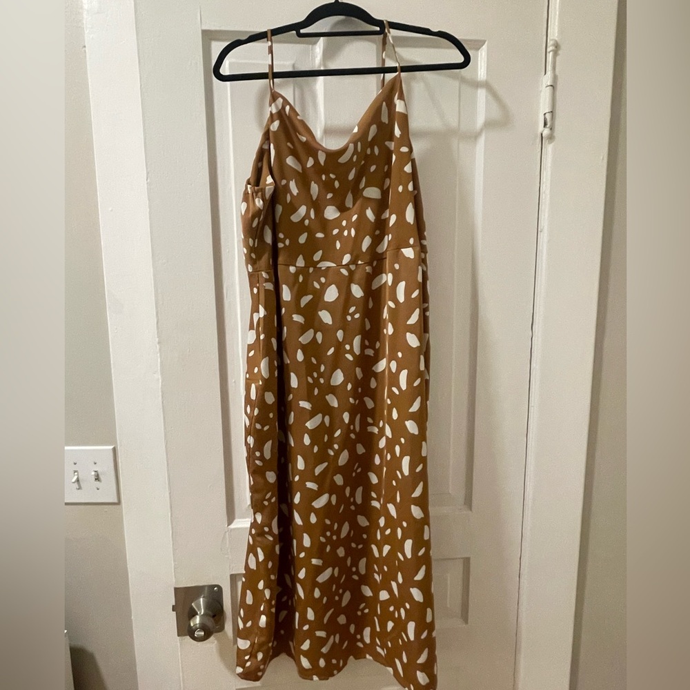 Brown and White Cowl Neck Dress